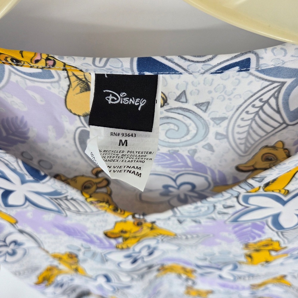 Disney Simba Lion King Scrub Top Womens Medium Purple Floral V-Neck Medical Work - Picture 3 of 3